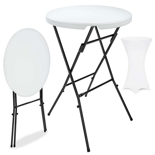 Casaria® Stehtisch mit Husse Weiß 72 cm Set Klappbar Bistrotisch Rund 110 cm Hoch Outdoor Klapptisch Wetterfest Garten Partytisch Bartisch Hochzeit von Casaria