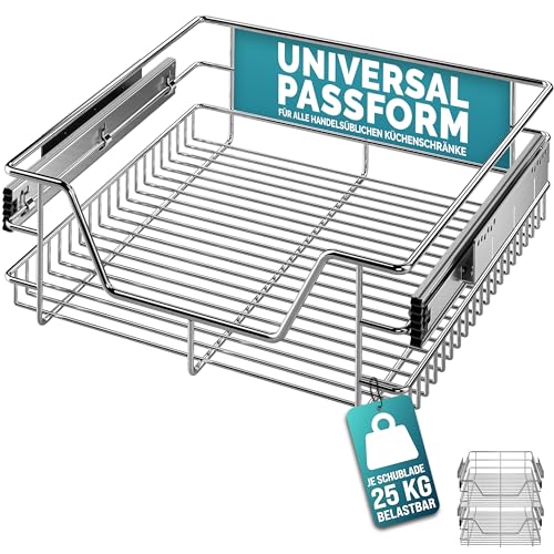 Casaria® 2x Teleskopschublade Schrank Schubladen Ausziehbar 50cm 25kg Belastbar Verchromt Korbauszug mit Zubehör Haushalt Küchenschrank Kleiderschrank von Casaria