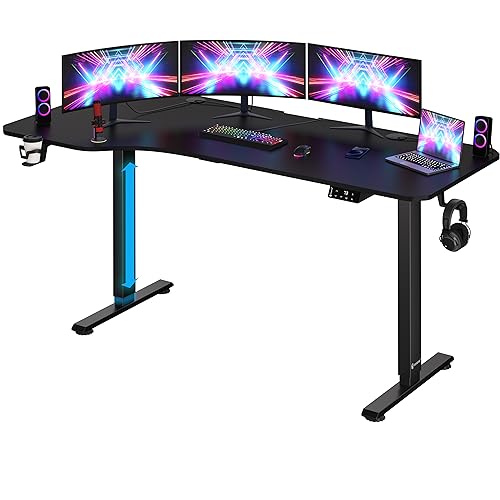 Casaria® Höhenverstellbarer Schreibtisch 160x75 cm elektrisch mit Kopfhörerhalter Tassenhalter Modern Büro Gaming PC Computer Tisch Schwarz Carbon-Optik von Casaria