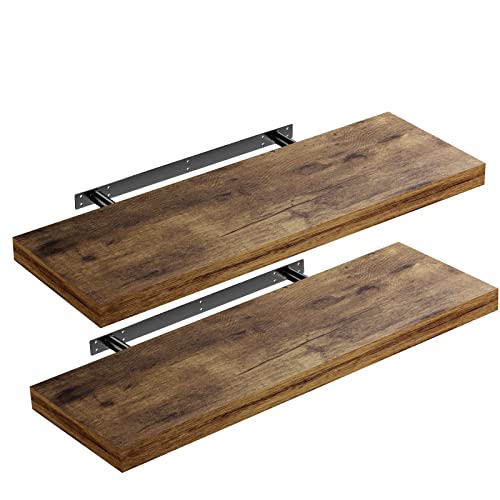 Casaria® 2X Wandregal Holz Dunkle Eiche Hängeregal mit Halterung 15kg Tragkraft Küche Wohnzimmer Flur Regal Schweberegal Bücherregal Holzregal 70cm von Casaria