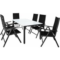 Gartenmöbel Set 6 Stühle mit Tisch 150x90cm Aluminium Sicherheitsglas Wetterfest Klappbar Modern Terrasse Balkon Möbel Sitzgruppe Garnitur Bern von Casaria