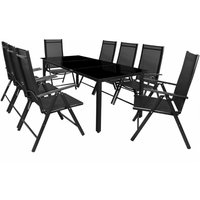 Gartenmöbel Set 8 Stühle mit Tisch 190x90cm Aluminium Sicherheitsglas Wetterfest Klappbar Modern Terrasse Balkon Möbel Sitzgruppe Garnitur Bern von Casaria