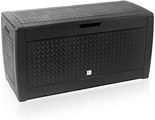 Casaria® Auflagenbox Wetterfest Haltegriffe UV-beständig Rollen 310L Garten Terrasse Balkon Truhe Gartenbox 119x48x60cm Flecht-Optik Anthrazit von Casaria