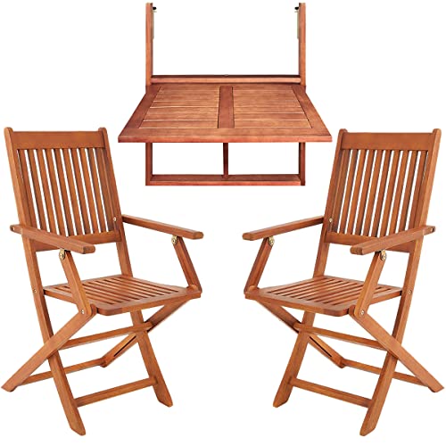 Casaria® Balkonset 3-TLG Holz Wetterfest Klappbar 160kg Belastbarkeit 65x45x87cm FSC Hängetisch Klappstühle Balkon Garten Terrasse Möbel Set Akazie von Casaria