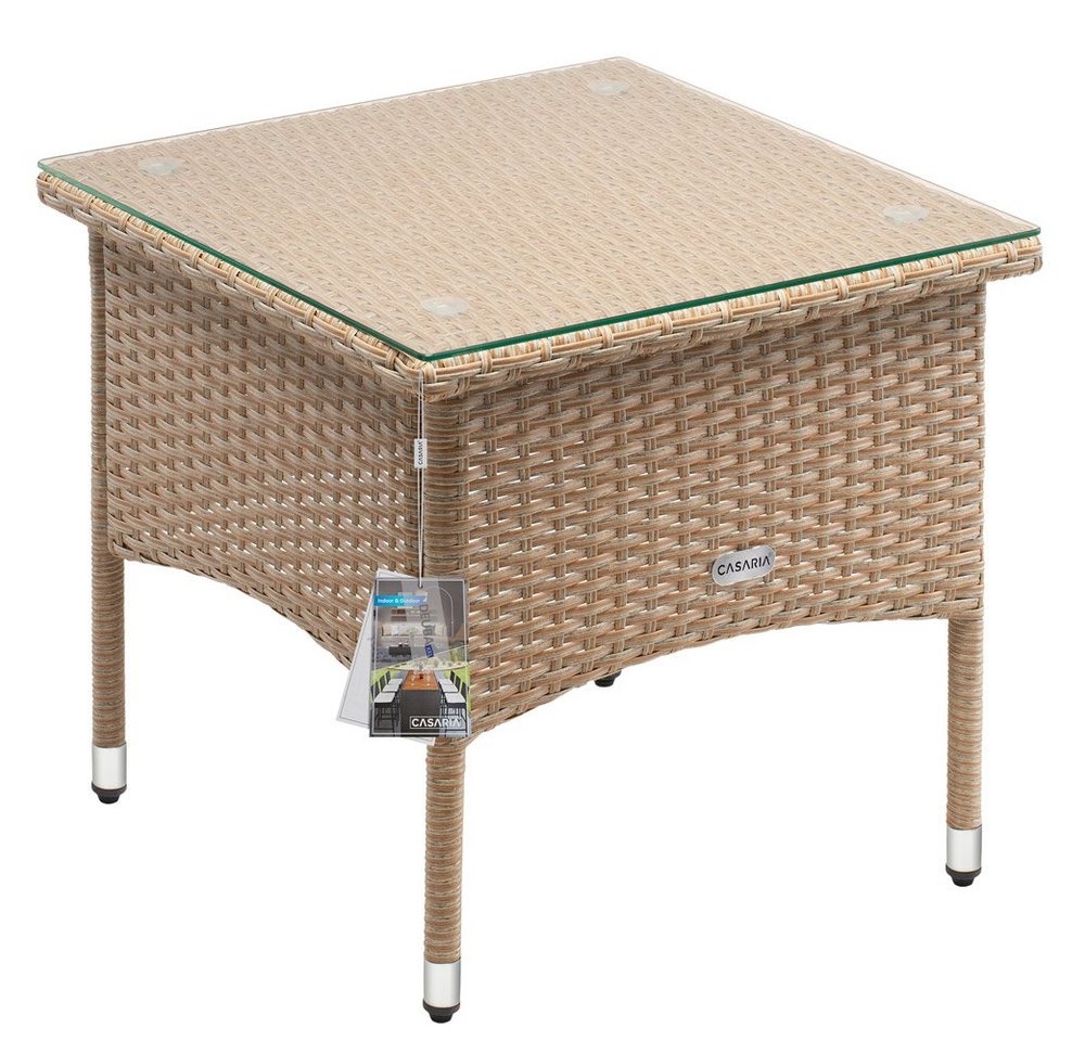 Casaria Beistelltisch (1-St), Polyrattan 50x50x45cm Höhenverstellbar 5mm Glasplatte Wetterfest von Casaria