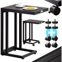 Beistelltisch C-Form 50x40x66cm Metallgestell wpc Holz Tischplatte 25kg Belastbarkeit mit Rollen Außen Innen Kaffeetisch Sofatisch Schwarz - Casaria von Casaria