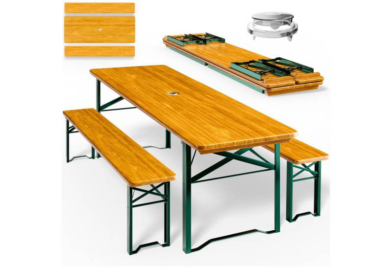 Casaria Bierzeltgarnitur, (3-tlg), 170cm Klappbar Stabil 3 Teilig 2x Bierbank 1x Breiter Tisch Holz von Casaria