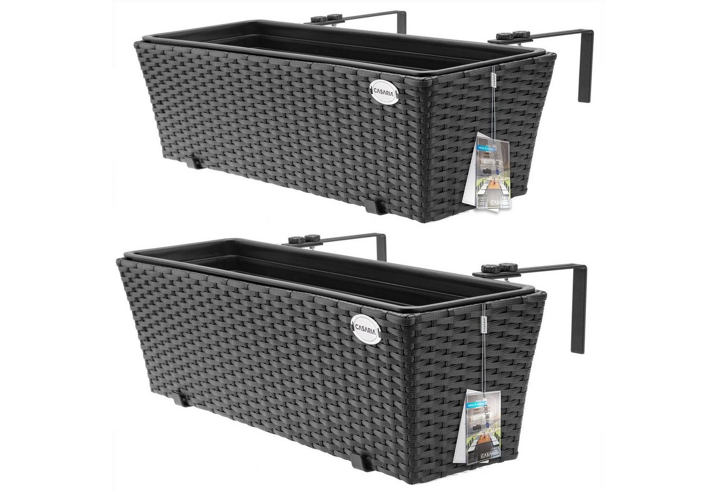 Casaria Blumenkasten, 2er Set 11 Liter Montagehalterung indoor outdoor Geländerkasten von Casaria