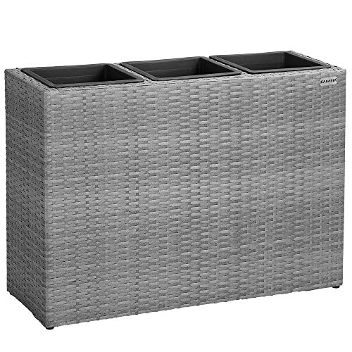 Casaria® Blumenkasten 3 Innentöpfe Polyrattan Herausnehmbar Wasserablauf Outdoor Rechteckig Pflanzkasten Blumentopf Hochbeet Pflanzkübel Grau von Casaria