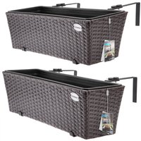 Casaria - Blumenkasten Balkonkasten Pflanzkasten 11 Liter Montagehalterung Polyrattan indoor outdoor Geländerkasten braun von Casaria