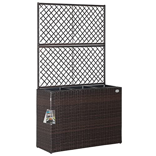 Casaria® Blumenkasten Rankgitter 3 Innentöpfe Polyrattangeflecht Rankhilfe Blumentopf Rattanoptik Pflanzkasten Braun von Casaria