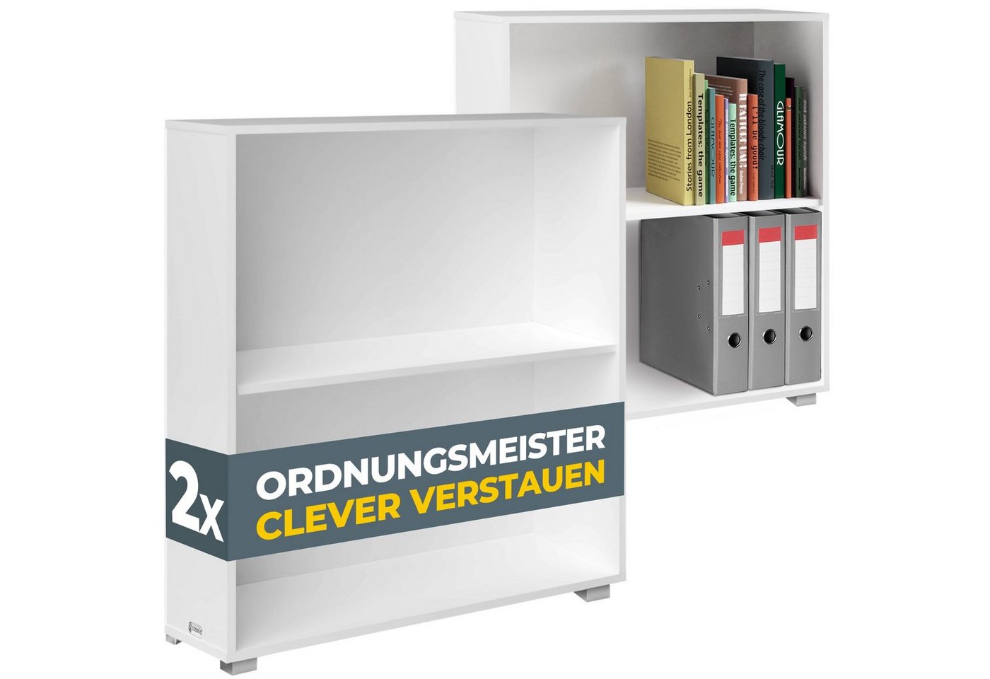 Casaria Bücherregal, Weiß Holz 2er Set 77x60x28cm Kinder Standregal Büroregal für Ordner von Casaria