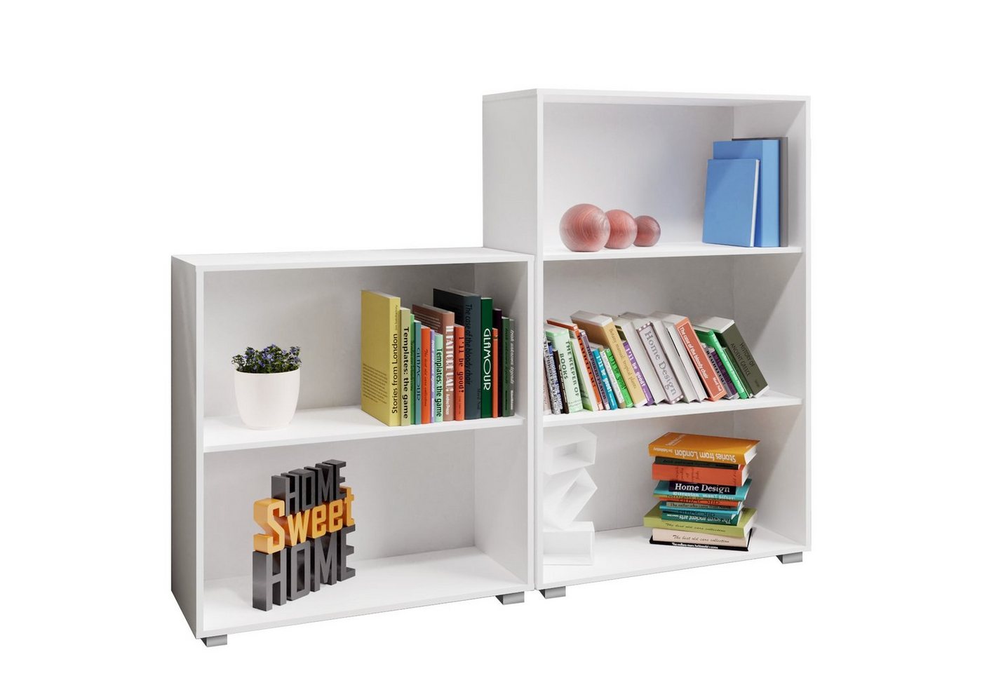 Casaria Bücherregal Vela, Weiß Holz 2+3 Fächer Set Kinder Standregal Küche Büroregal für Ordner von Casaria