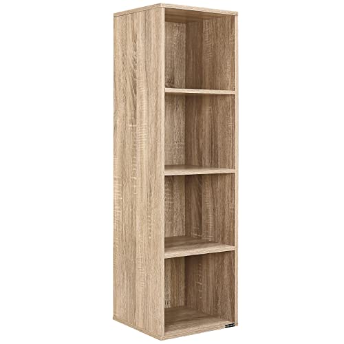 Casaria® Bücherregal mit 4 Fächer 106x30x30cm Kippschutz Bodenschoner 40kg Belastbarkeit Wohnzimmer Schlafzimmer Büro Regal Standregal Würfelregal Eiche von Casaria