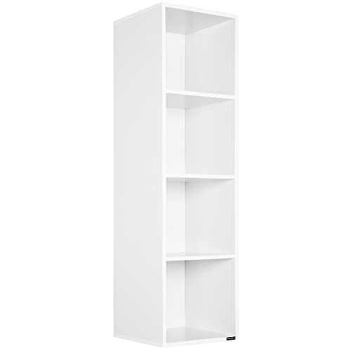 Casaria® Bücherregal mit 4 Fächer 106x30x30cm Kippschutz Bodenschoner 40kg Belastbarkeit Wohnzimmer Schlafzimmer Büro Regal Standregal Würfelregal Weiß von Casaria