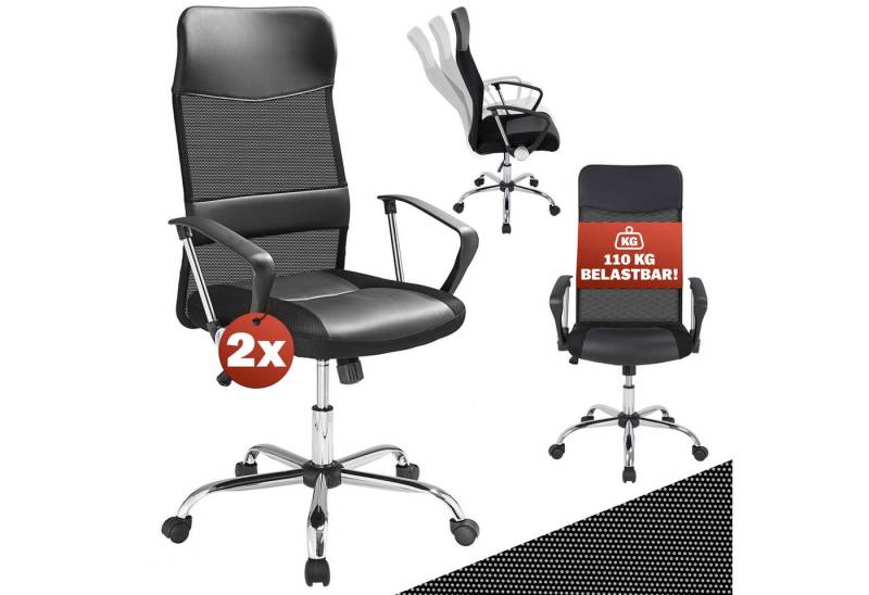 Casaria Bürostuhl (2 St), Ergonomisch Atmungsaktiv 110kg Belastbarkeit Höhenverstellbar Neigbar von Casaria