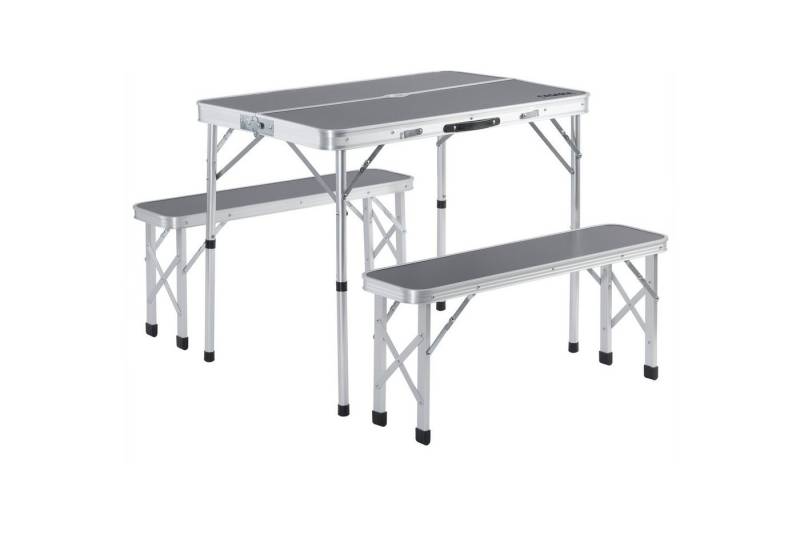 Casaria Campingtisch (3-St), Klappbar mit Bänken 90x60cm Alu Falttisch Leicht Camping Zubehör Grau von Casaria