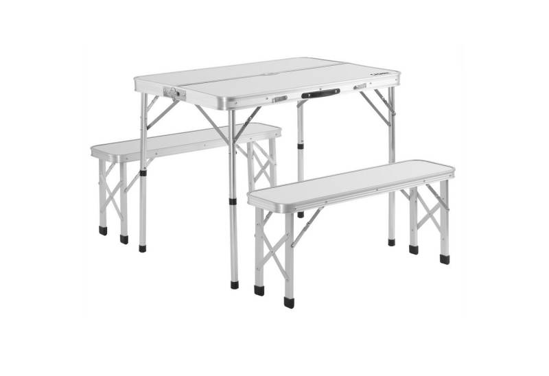 Casaria Campingtisch (3-St), Klappbar mit Bänken Klapptisch Faltbar Höhenverstellbar Leicht Weiß von Casaria