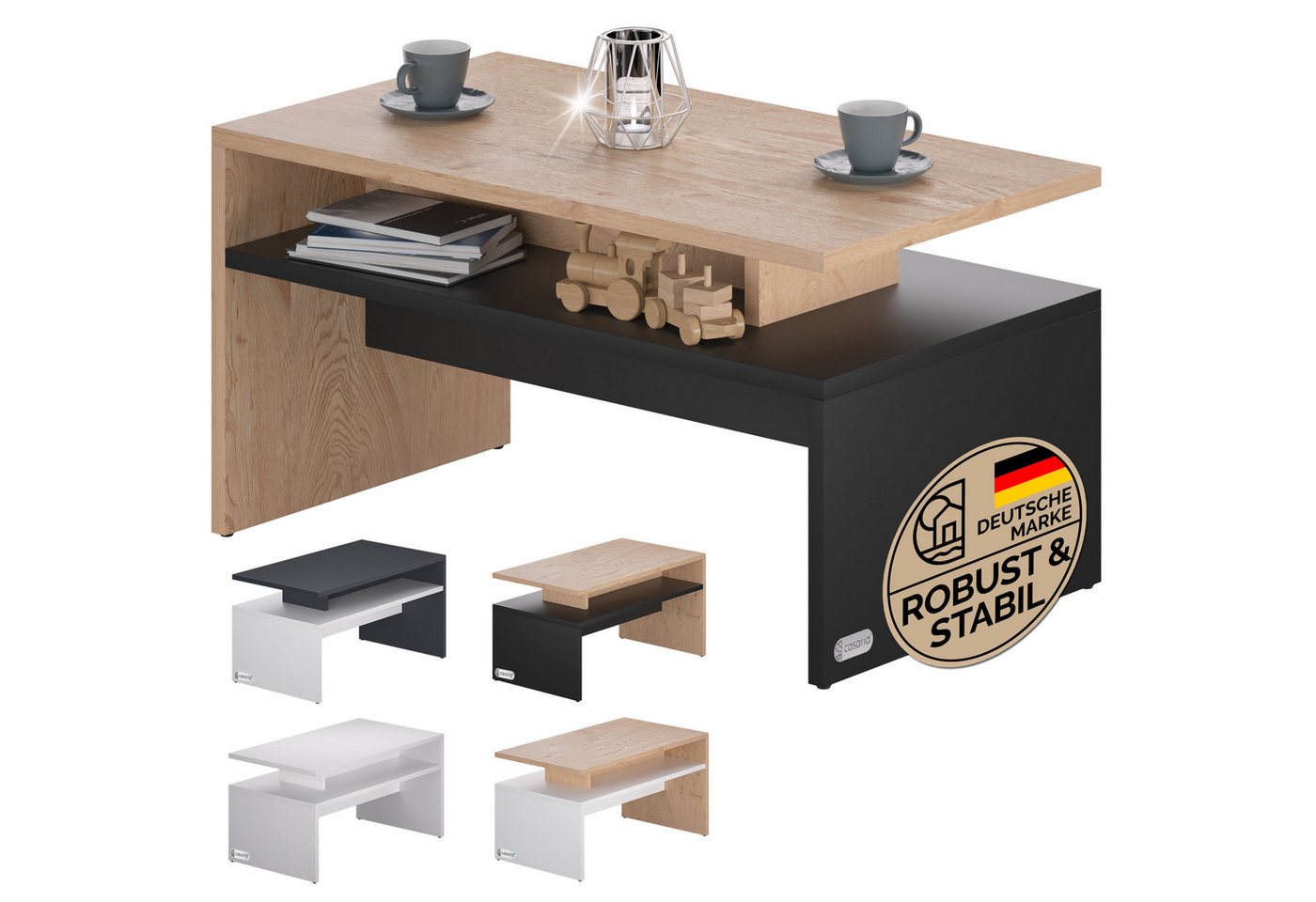 Casaria Couchtisch Sacramento, 92x51x48 cm Kratzfest Holz 50kg Belastbarkeit Modern Groß Wohnzimmer von Casaria