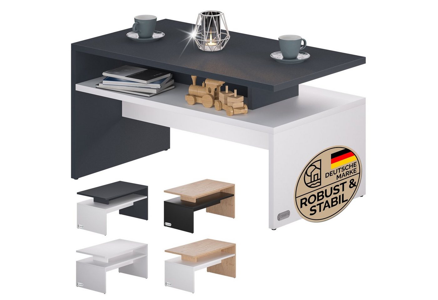 Casaria Couchtisch Sacramento, 92x51x48 cm Kratzfest Holz 50kg Belastbarkeit Modern Groß Wohnzimmer von Casaria