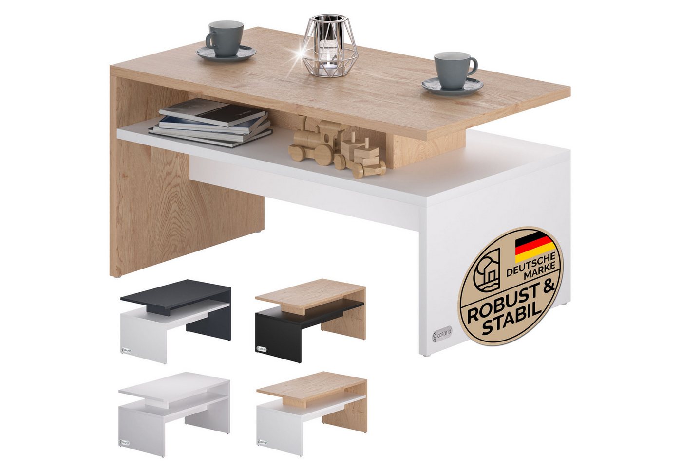 Casaria Couchtisch Sacramento, 92x51x48 cm Kratzfest Holz 50kg Belastbarkeit Modern Groß Wohnzimmer von Casaria