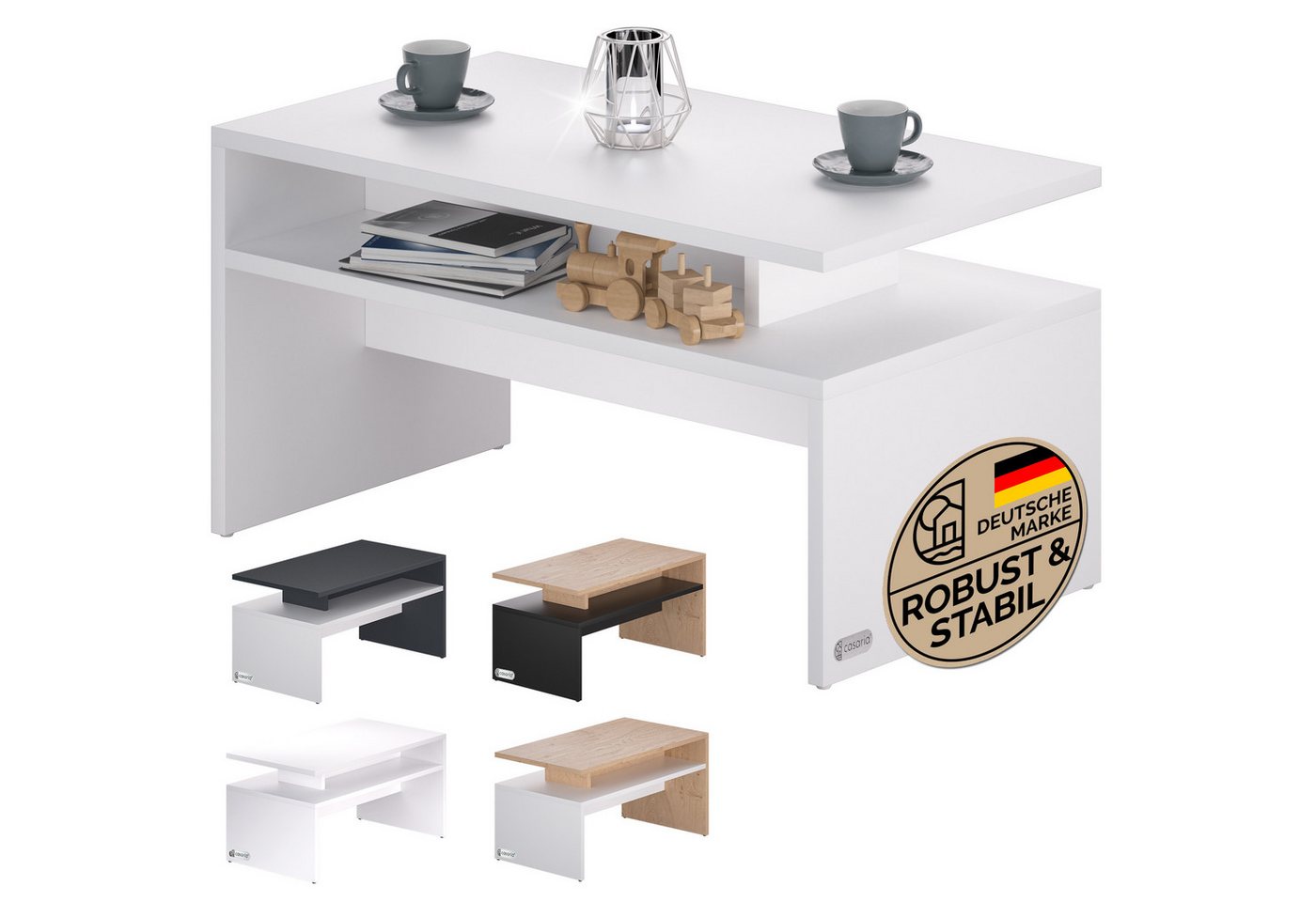 Casaria Couchtisch Sacramento, 92x51x48 cm Kratzfest Holz 50kg Belastbarkeit Modern Groß Wohnzimmer von Casaria