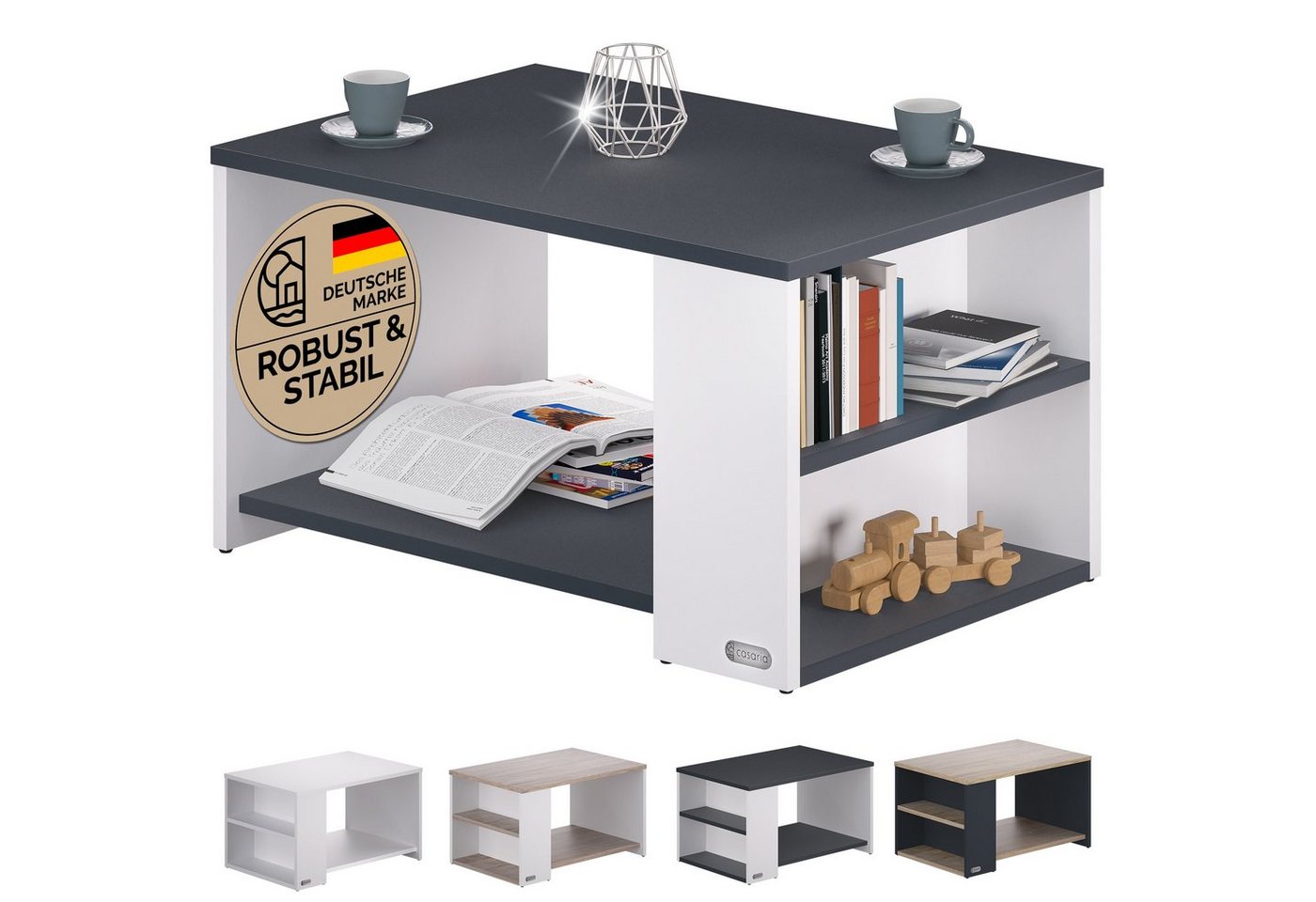 Casaria Couchtisch Santa Cruz, mit Ablage 2 Fächer 90x59x48cm Kratzfest Holz 50kg Belastbar Modern von Casaria