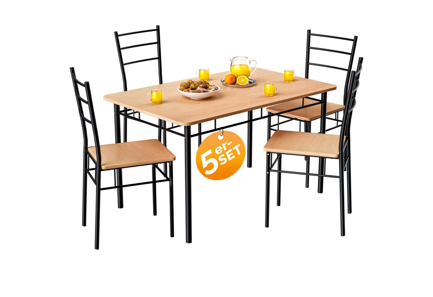 Casaria Essgruppe Leo, mit 4 Stühlen Holz 5-tlg Set Metall 110x68cm Esszimmer von Casaria