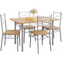 Esstisch mit 4 Stühlen Holz 5-tlg Set Metall 110x70cm Industrial Esszimmer Küche Stühle Tisch Möbel Essgruppe Sitzgruppe Paul buche - Casaria von Casaria