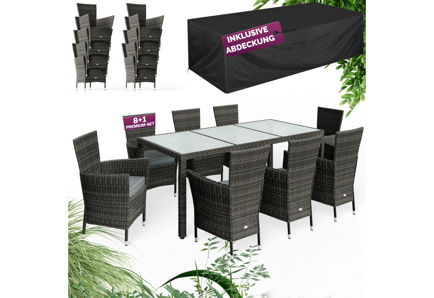 Casaria Garten-Essgruppe, 8 Personen Rattan inkl. 7cm Auflagen Abdeckung Stapelbar Wetterfest Casaria Garten-Essgruppe, 8 Personen Rattan inkl. 7cm Auflagen Abdeckung Stapelbar Wetterfest von Casaria