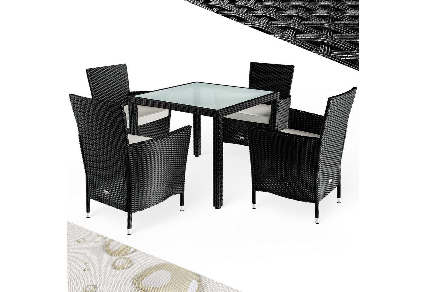 Casaria Garten-Essgruppe Mailand, Polyrattan 4 Personen Wetterfest inkl. 7cm Auflagen Stühle Stapelbar Casaria Garten-Essgruppe Mailand, Polyrattan 4 Personen Wetterfest inkl. 7cm Auflagen Stühle Stapelbar von Casaria