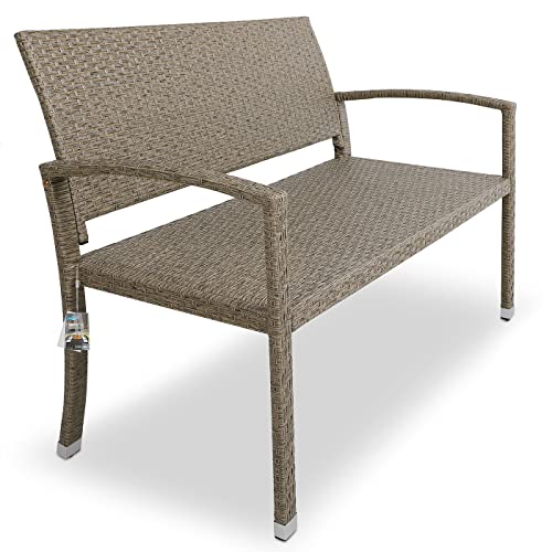 Casaria® Gartenbank Wetterfest Polyrattan UV-beständig 320kg Belastbar Garten Terrasse Balkon Bank Balkonbank Gartenmöbel 122x58x87cm 2-Sitzer Creme von Casaria