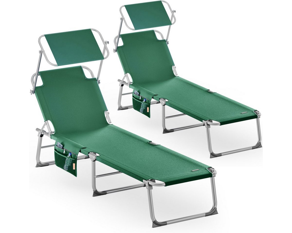 Casaria Gartenliege Ibiza, 2 St., Sonnenliege Klappbar 2er Set mit Dach Liegestuhl Strand 190x60cm Grün von Casaria