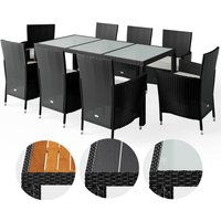 Gartenmöbel Set 17-TLG. mit Tisch 190x90cm 8er Stühle 160kg belastbar Auflagen Wetterfest Stapelbar Polyrattan Schwarz Balkon Terrassen Möbel von Casaria