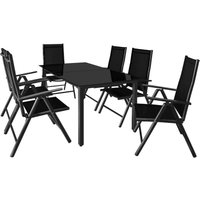Gartenmöbel Set 6 Stühle mit Tisch 150x90cm Aluminium Sicherheitsglas Wetterfest Klappbar Modern Terrasse Balkon Möbel Sitzgruppe Garnitur Bern von Casaria