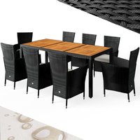 Gartenmöbel Set Holz Polyrattan 8 Gartenstühle Stapelbar 190x90cm Gartentisch Akazie Wetterfest Outdoor Terrasse Sitzgruppe Essgruppe Schwarz von Casaria