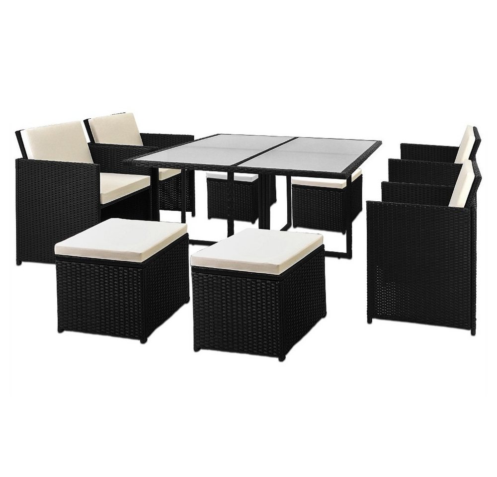 Casaria Sitzgruppe Cube, Polyrattan Tisch 120x120cm 4 Stühle 4 Hocker 7cm Auflagen Draußen von Casaria