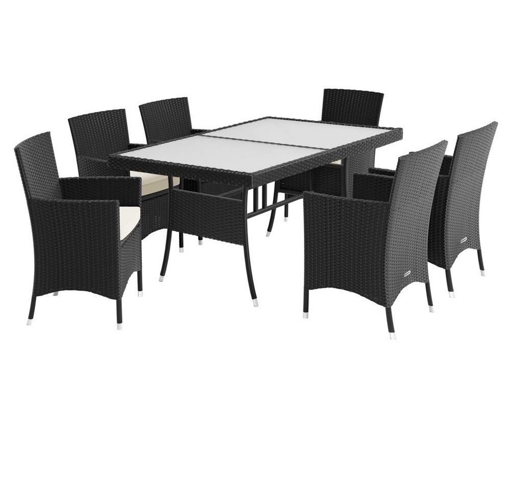 Casaria Sitzgruppe Nizza, Polyrattan 150x90cm Gartentisch 6 Stühle 7cm Auflagen Sicherheitsglas von Casaria