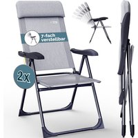 Gartenstühle Set Klappbar 7-fach Verstellbar Alu mit hoher Rückenlehne Liegefunktion Faltbar Balkon Campingstuhl Klappstuhl Hochlehner 2er Set Grau von Casaria