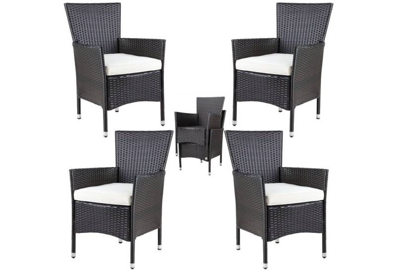 Casaria Gartenstuhl, Polyrattan 4er Set Stapelbar 7cm Auflagen 160kg Belastbarkeit von Casaria