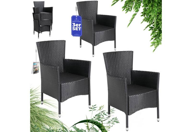 Casaria Gartenstuhl, Rattan Optik Stapelbar 160kg Belastbarkeit 3er Set Wetterfest Sessel von Casaria