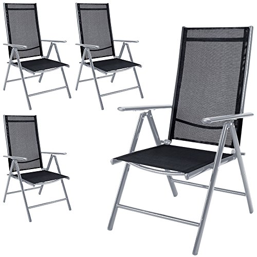 Casaria® Gartenstuhl 4er Set Klappbar Aluminium Wetterfest 8- Fach Verstellbar 120kg Belastbar Outdoor Balkon Camping Hochlehner Klappstuhl Stuhl Silber von Casaria