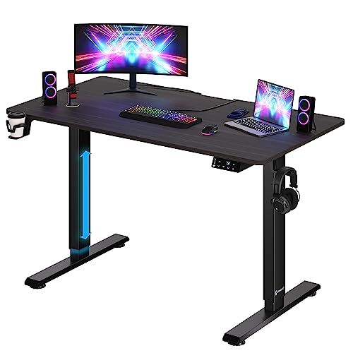 Casaria® Höhenverstellbarer Schreibtisch Elektrisch Braun 110cm Memory Funktion Getränke- & Kopfhörerhalter 80kg Belastbarkeit Stabil Gaming Computer Büro PC Tisch von Casaria