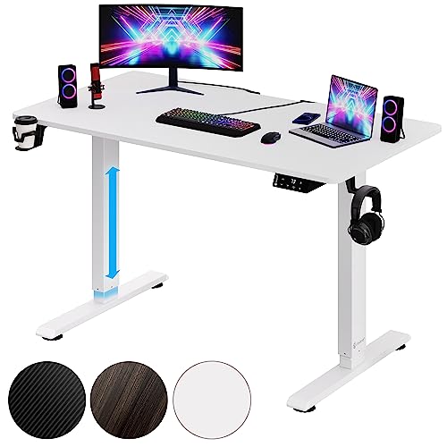 Casaria® Höhenverstellbarer Schreibtisch Elektrisch Weiß 110cm Memory Funktion Getränke- & Kopfhörerhalter 80kg Belastbarkeit Stabil Gaming Computer Büro PC Tisch von Casaria