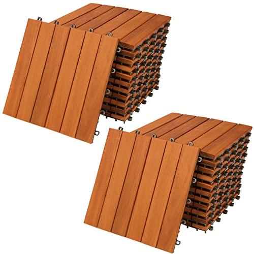 CASARIA® Holzfliesen FSC®-zertifiziertes Akazienholz 2m² Fliese 30x30cm Klicksystem zuschneidbar Terrassenfliese Balkon von Deuba