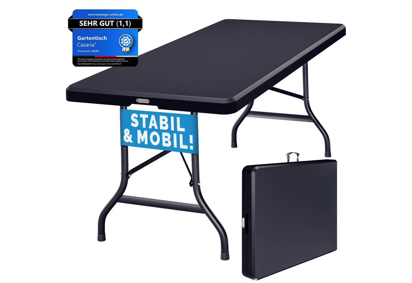 Casaria Klapptisch (1-St), 183 x 76cm Klappbar Wetterfest Tragbar Garten Camping Balkon Anthrazit von Casaria