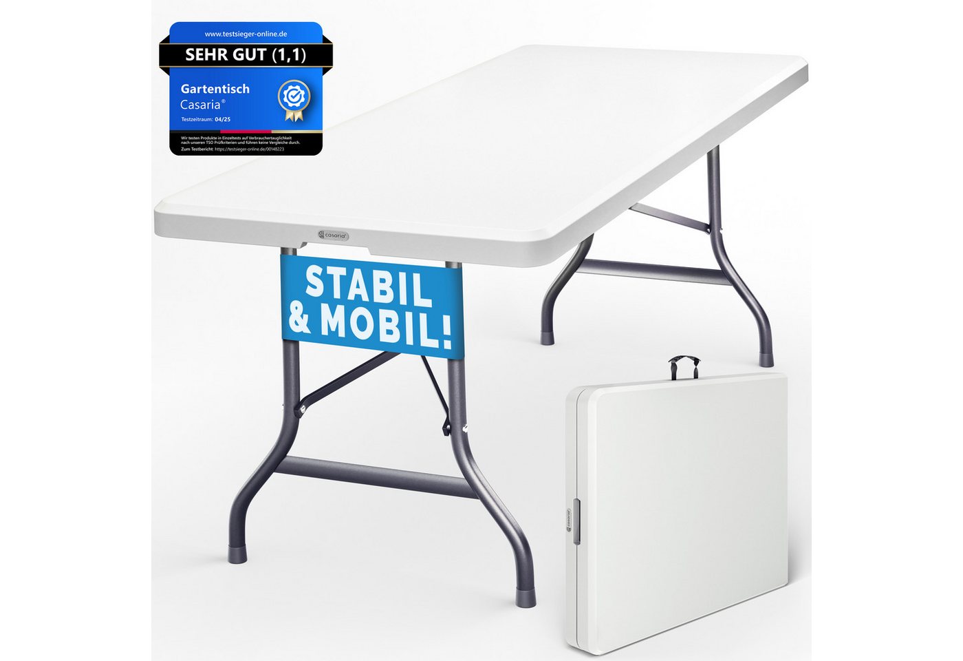 Casaria Klapptisch (1-St), 183x76cm Klappbar Wetterfest Tragbar Garten Camping Balkon Tisch von Casaria