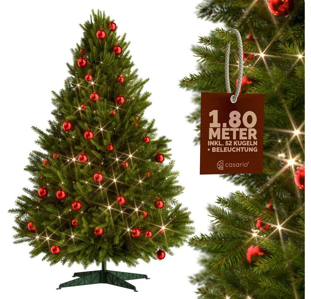 Casaria Künstlicher Weihnachtsbaum, 180 cm Lichterkette 52x versch. Weihnachtskugeln Ständer 533 Spitzen von Casaria