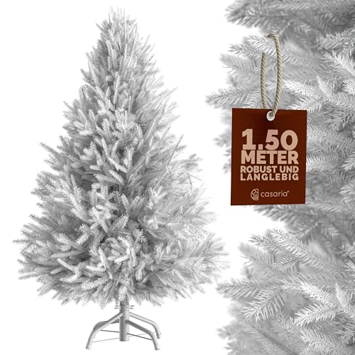 CASARIA® Weihnachtsbaum künstlich weiß 150cm mit Metallständer 350 Spitzen wie echt Schnellaufbau Weihnachten Weihnachtsdeko Tannenbaum Christbaum PVC von Casaria