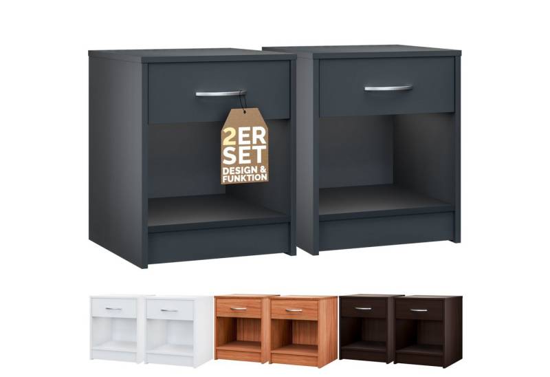 Casaria Nachttisch Hamburg (2-St), Schublade 50x40x35cm Boxspringbett Komforthöhe Schlafzimmer Holz von Casaria